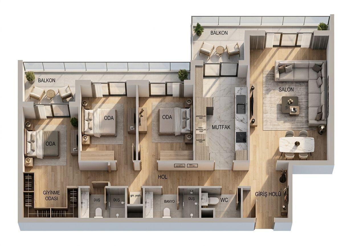 Delux Kale 3+1 daire planı